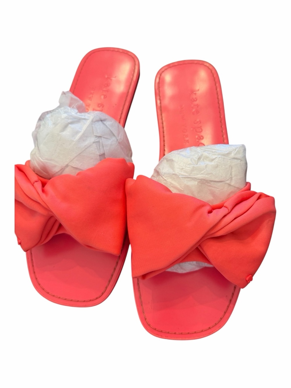 kate spade Coral-Pink Knot Bow Slide Sandals
